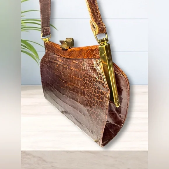 Vintage 1940’s-50’s - Genuine Crocodile Leather Women's Bag & Coin Purse - Picture 3 of 15